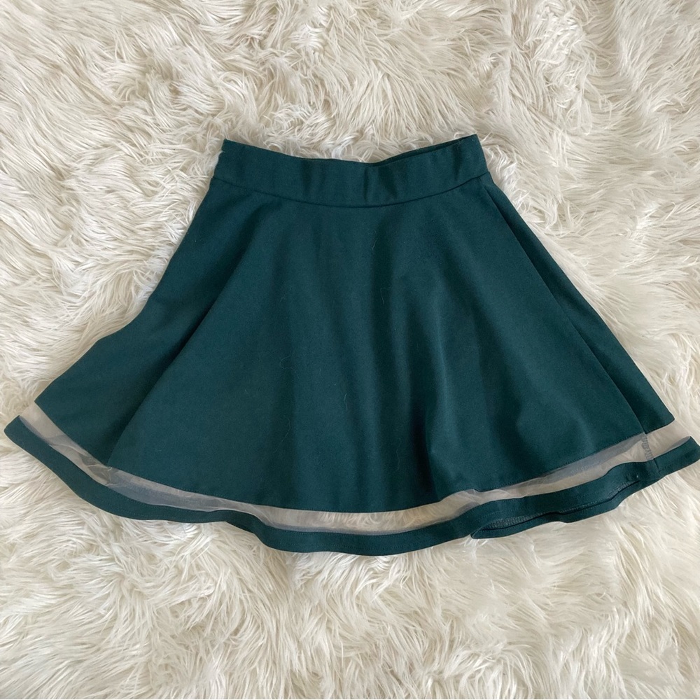 103- Emerald Green Skater Circle Skirt w/ Mesh Panel